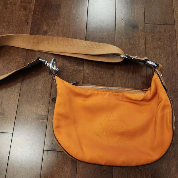 Lauren Ralph Lauren LXVII orange nylon leather shoulder crossbody bag - Picture 1 of 12